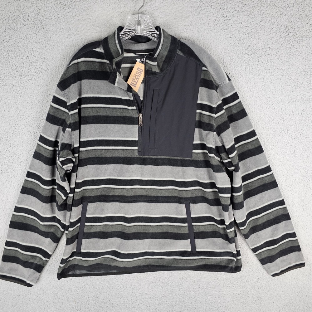 Duluth Trading Striped Checkpoint Fleece Pullover Sweatshirt Mens Size XL